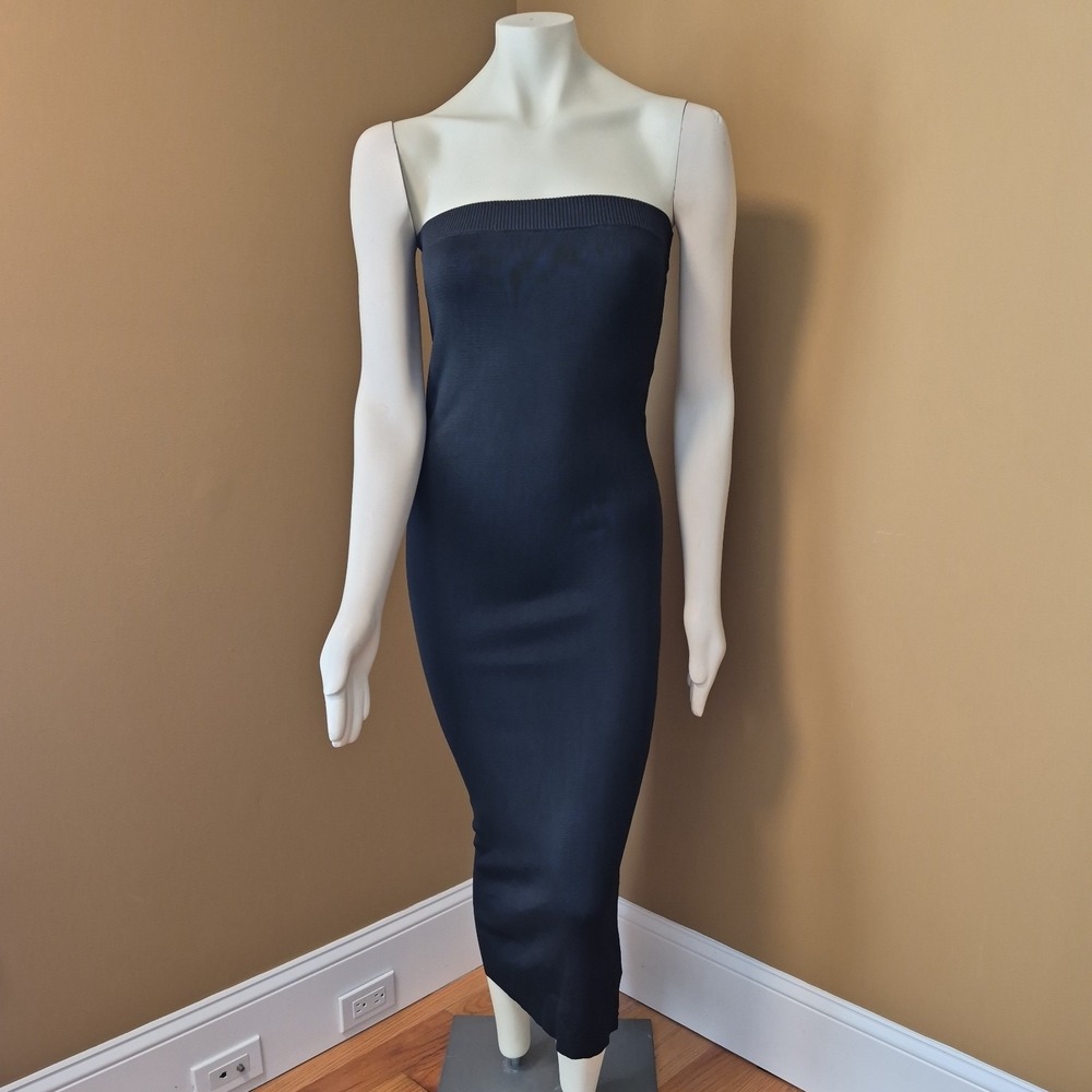 J Crew Black Strapless Knit Tube Midi Dress Bodycon Ribbed Minimalist Sleeveless